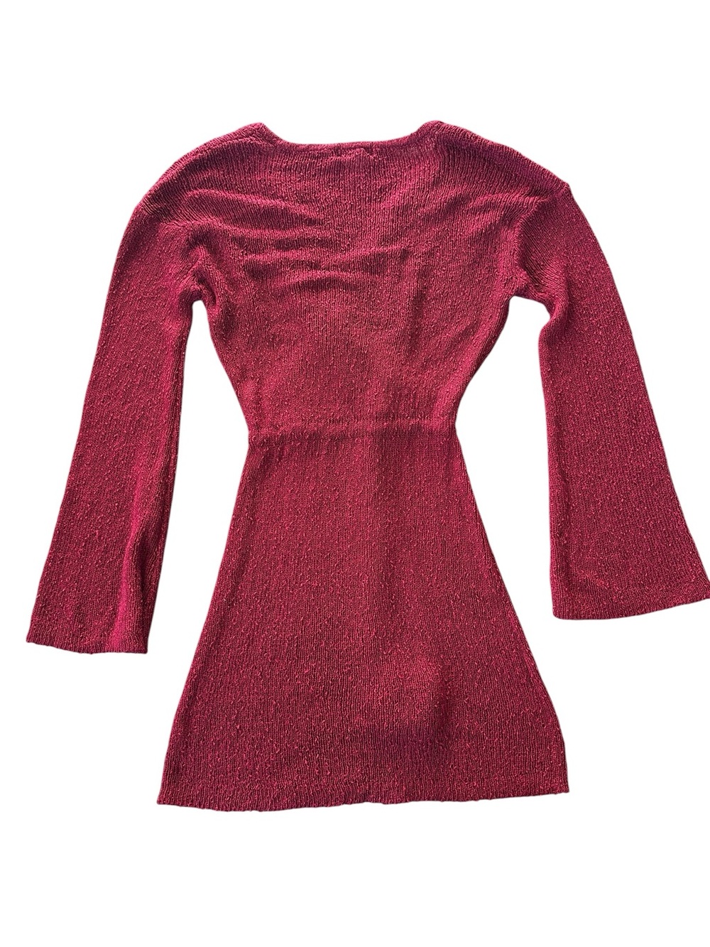 L*Space Topanga Sweater Knit Cover Up Dress Crimson Wrap Bell Sleeve Small - Picture 7 of 10